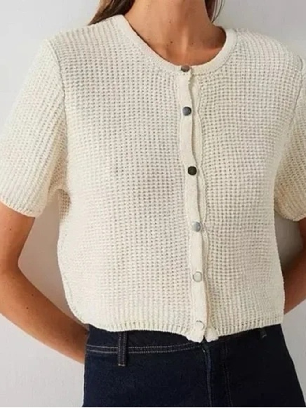 Mango Cream Knit Short Sleeve Cardigan